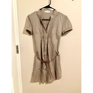 Tan Button-Up T-Shirt Dress with belt